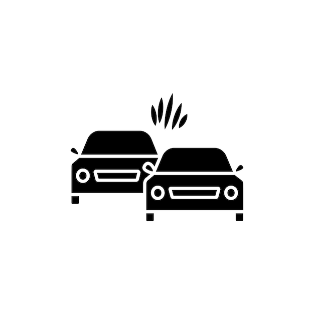 Iconos de accidentes de automóviles, conjunto de vehículos de carretera, símbolo vectorial de accidentes, señal de accidente de conducción de tráfico en negro, relleno y estilo delineado