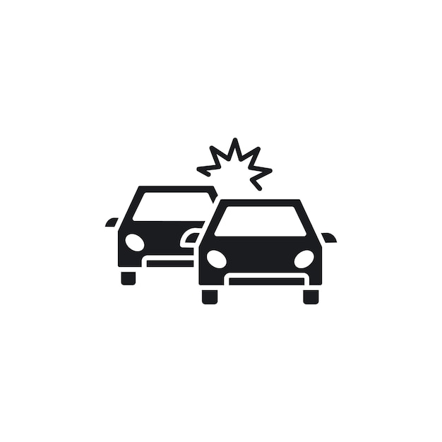 Iconos de accidentes de automóviles, conjunto de vehículos de carretera, símbolo vectorial de accidentes, señal de accidente de conducción de tráfico en negro, relleno y estilo delineado