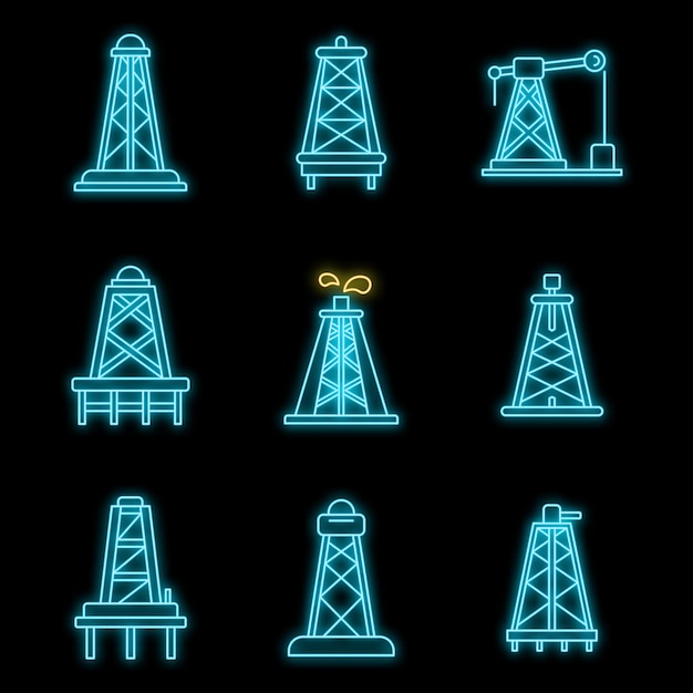 Los íconos de aceite de Derrick establecen el neón vectorial