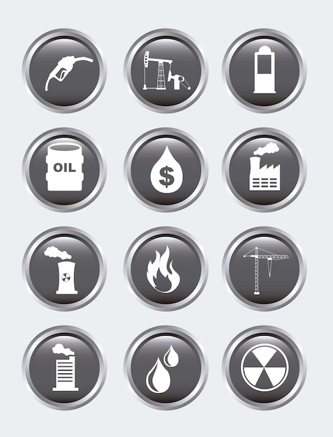 Iconos de aceite sobre fondo gris ilustración vectorial