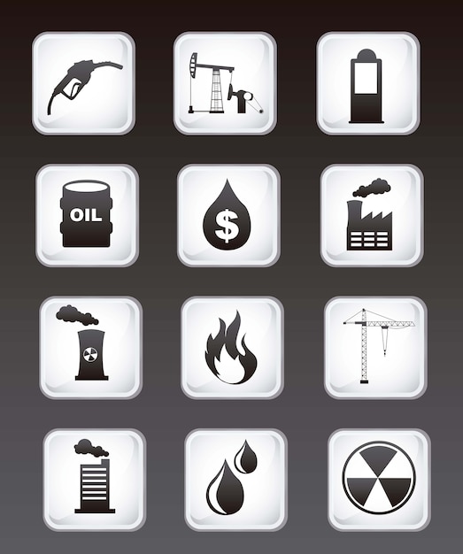 Vector iconos de aceite sobre fondo negro ilustración vectorial