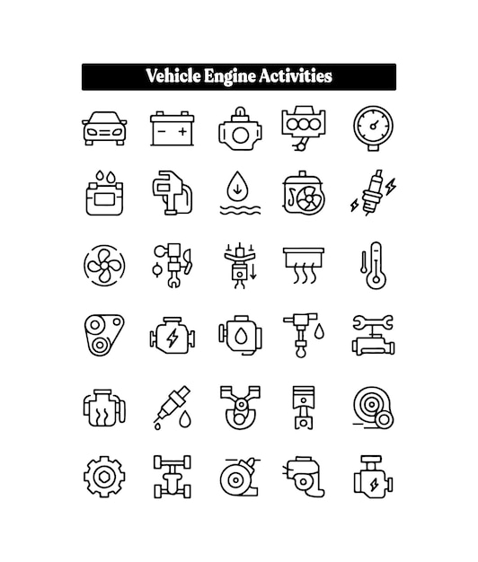 Iconos de las actividades del motor del vehículo