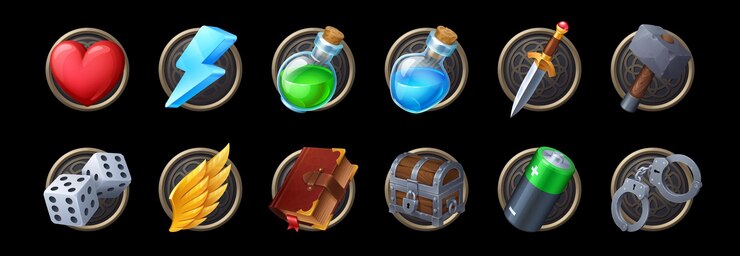 Vector iconos de activos de juego conjunto vectorial de elementos de fantasy gui