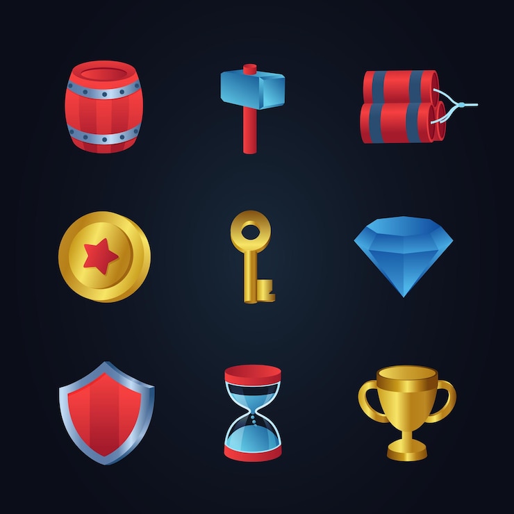 Vector iconos de los activos del juego