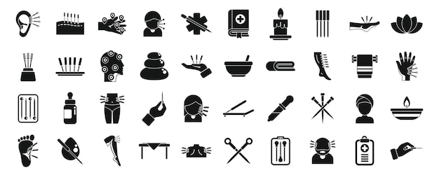 Vector los iconos de acupuntura establecen un vector simple cuerpo meridiano