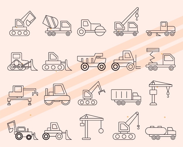 Iconos adicionales con varias técnicas y equipos de construcción