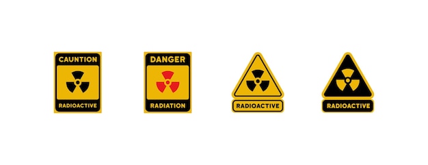 Vector iconos de advertencia de peligro de radiación iconos amarillos planos de precaución de peligro radiactivo triángulos radiactivos iconos vectoriales