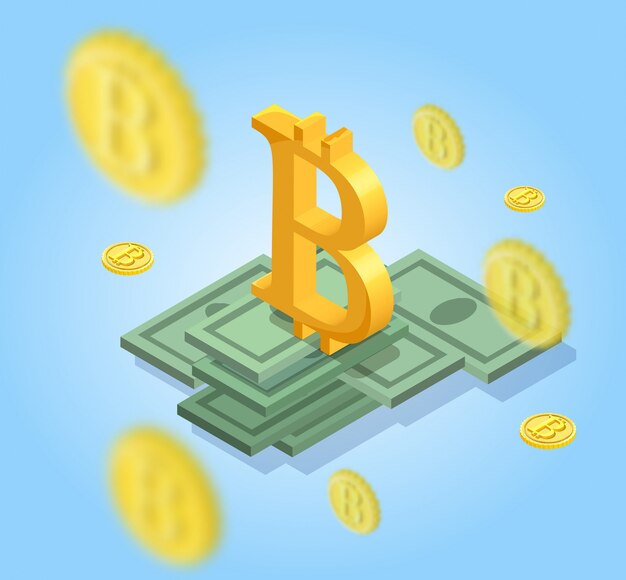 Iconos aislados isométricos de Bitcoin