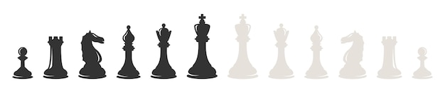 Iconos de ajedrez conjunto Rey reina peón caballo y torre Silueta de ajedres Ilustración vectorial