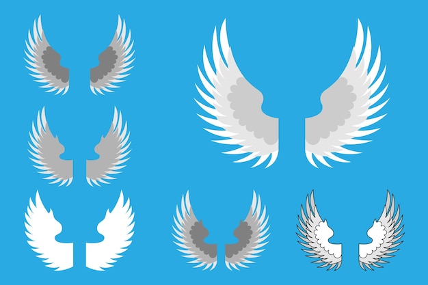 Iconos de alas configurados en fondo transparente Estilo de línea Iconos vectoriales de alas de ángel Configuración de águila pájaro