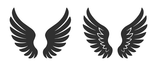 Los íconos de las alas forman un conjunto de símbolos. Las alas de los ángeles, la silueta del ícono, el pájaro águila, el halcón volador heráldico.