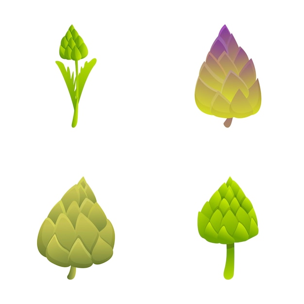 Iconos de alcachofa con vector de dibujos animados Alcachofa fresca natural entera