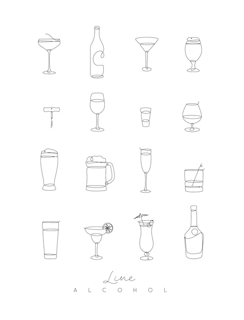 Iconos de alcohol de línea de pluma