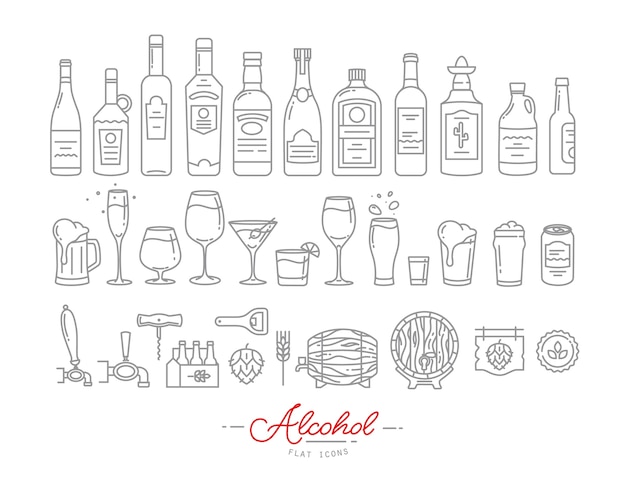 Iconos de alcohol plano