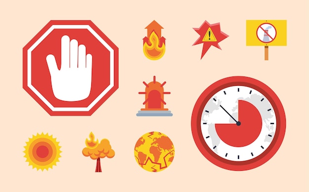 Iconos de alerta de calentamiento global