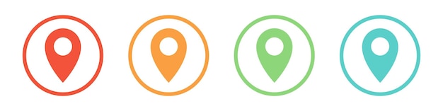 Iconos de alfileres de ubicación vectorial de colores