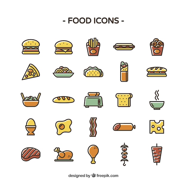 Vector iconos de los alimentos de colores