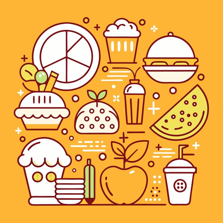 Vector iconos de alimentos dibujados a mano