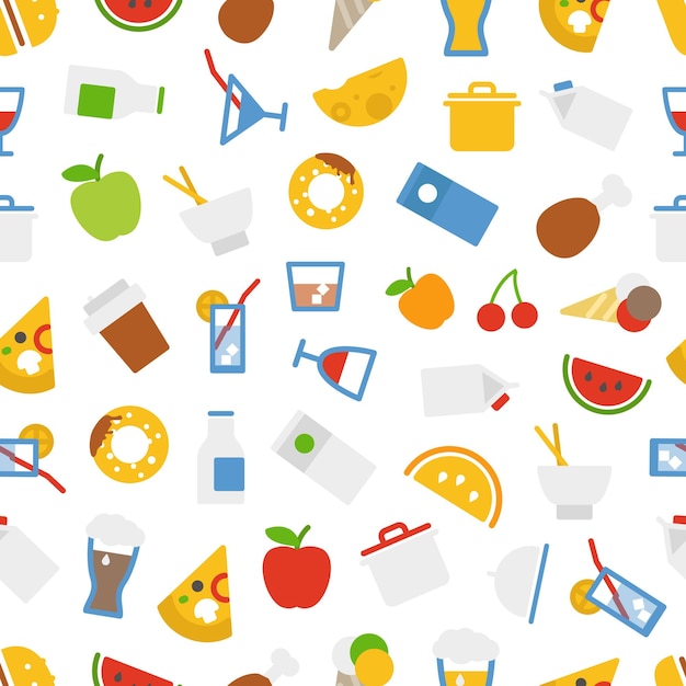 Iconos de alimentos fondo sin costuras Elementos de diseño planos