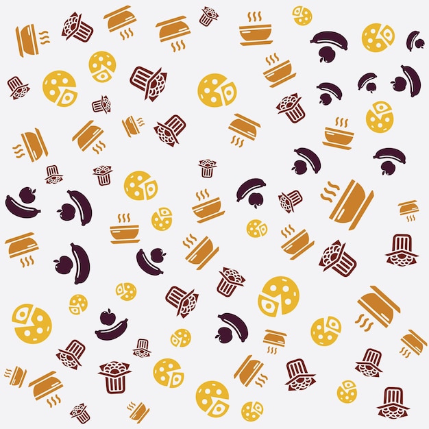 iconos de alimentos en patrones de diseño con varios colores y formas