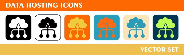 Iconos de alojamiento de datos conjunto de 6 iconos de estilo con varios colores para diseño web de símbolos de señales o gráficos web