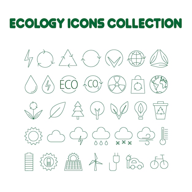 Iconos ambientales Conjunto de iconos ecológicos Colección de símbolos ecológicos Iconos de reciclaje verde Iconos de línea