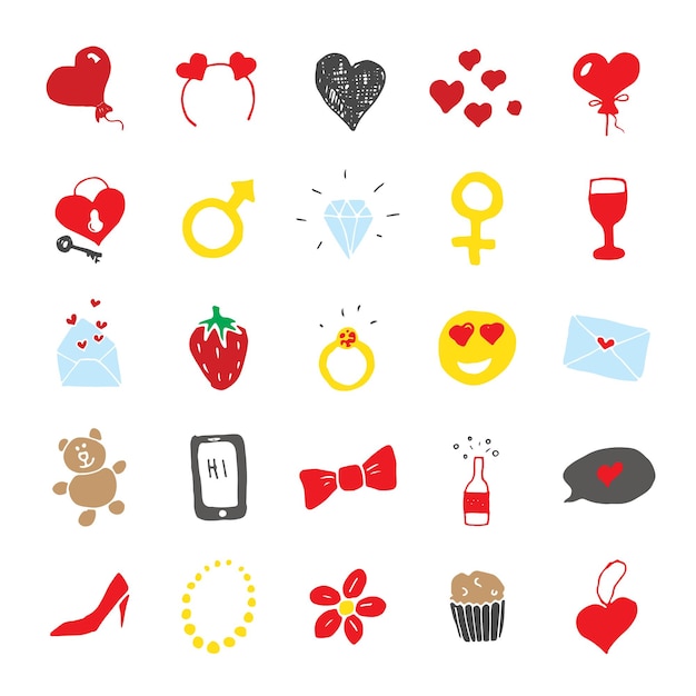 Iconos de amor y de San Valentín signos de conjunto ilustración vectorial