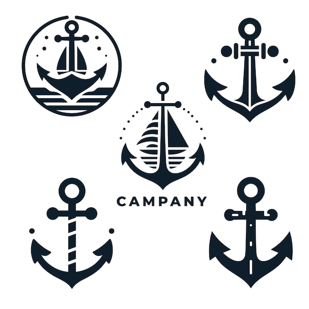 Iconos de anclajes en fondo blanco Ilustración vectorial náutica