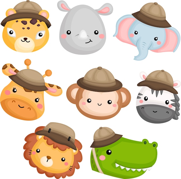 Vector iconos de animales lindos con traje de safari