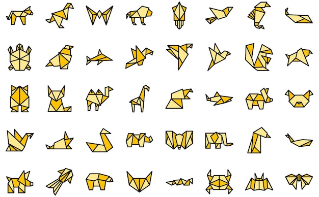 Iconos de animales de origami establecer vector plano