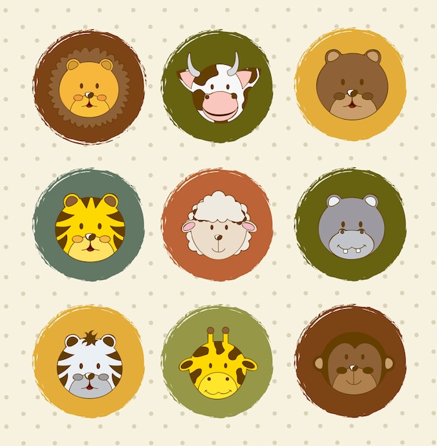 Iconos de animales sobre fondo vintage ilustración vectorial