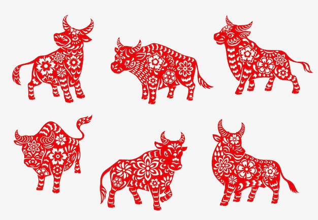 Iconos de animales de toro o buey de año nuevo chino 2021