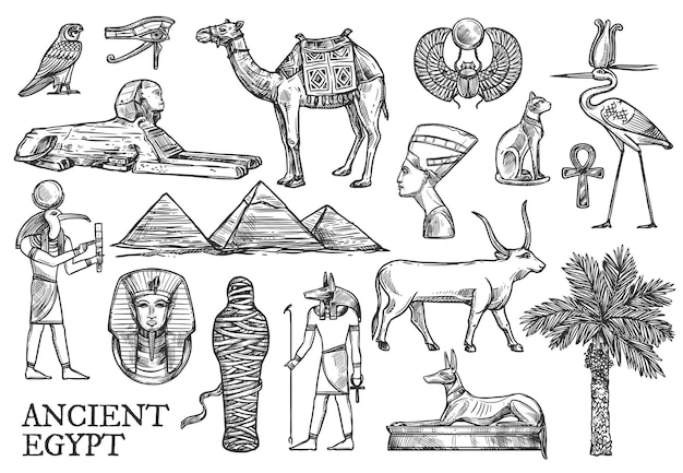 Iconos del antiguo Egipto Dioses y bocetos emblemáticos