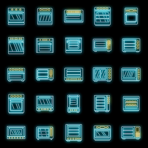 Los íconos de los aparatos de horno de convección establecen el neón vectorial