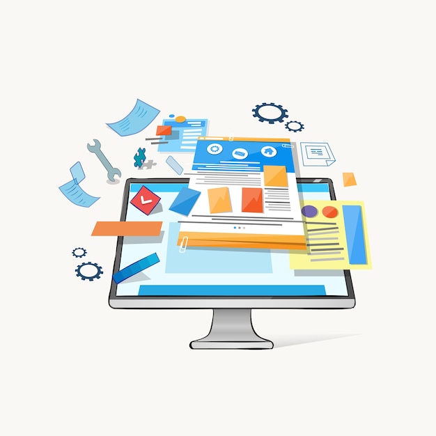 Iconos de aplicaciones de monitor de escritorio de computadora moderna
