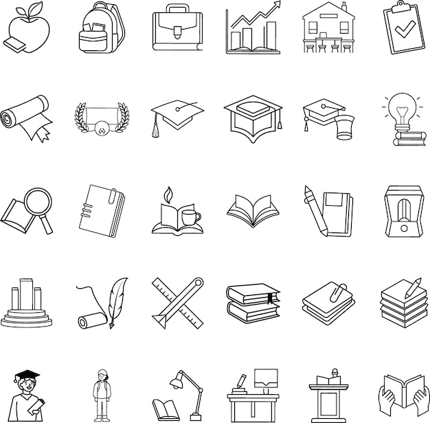 Iconos Apple mochila libros educación graduación éxito aprendizaje