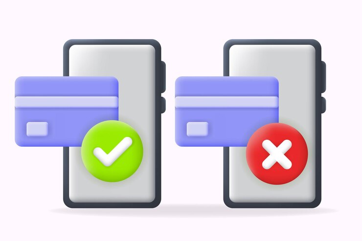 Vector iconos de aprobación y rechazo de tarjetas de crédito para pagos móviles ideales para aplicaciones y sitios web vector 3d