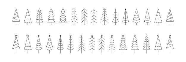 Iconos de árbol de Navidad Conjunto de iconos de línea de pino Logotipo de árbol de Navidad escandinavo lineal simple aislado