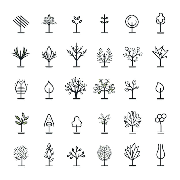 Vector iconos de árboles o plantas colección de elementos de diseño de iconos de árboles conjunto de iconos de línea de vectores de árboles