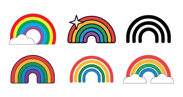 Iconos de arco iris coloridos con varios estilos Colección de arte vectorial