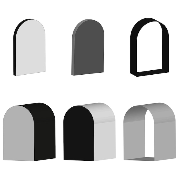 Iconos de arco volumétrico Estructura tridimensional Forma del portal gris Forma de la arquitectura vectorial