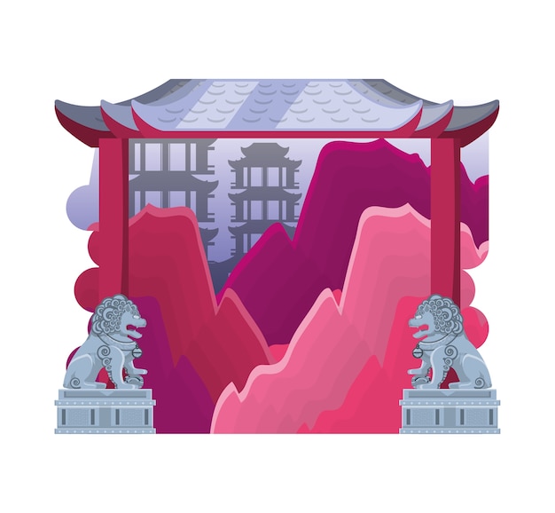 Vector iconos de la arquitectura de cultura china