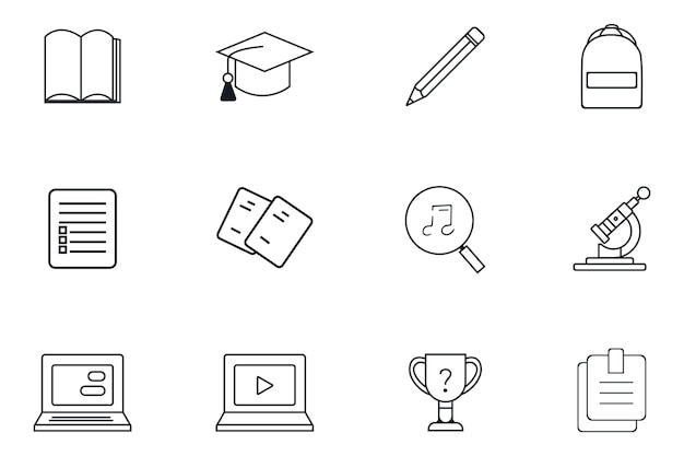 Iconos de arte de línea plana dibujados a mano para la educación