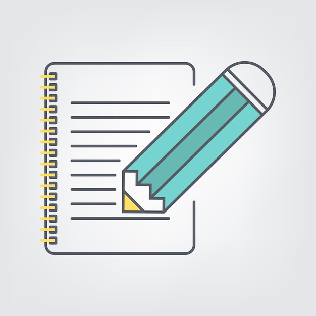 Iconos de arte de líneas cuaderno con lápiz nota de escritura ilustración símbolo vectorial