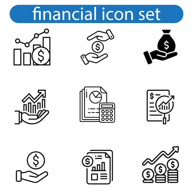 Iconos de arte vectorial financiero conjunto de iconos de contorno Estroto editable Ilustración vectorial