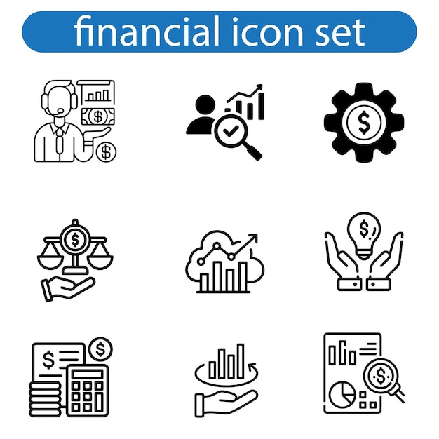 Iconos de arte vectorial financiero conjunto de iconos de contorno Estroto editable Ilustración vectorial