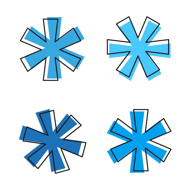 Iconos de asterisco azul Formas geométricas abstractas Múltiples tonos Ilustración vectorial
