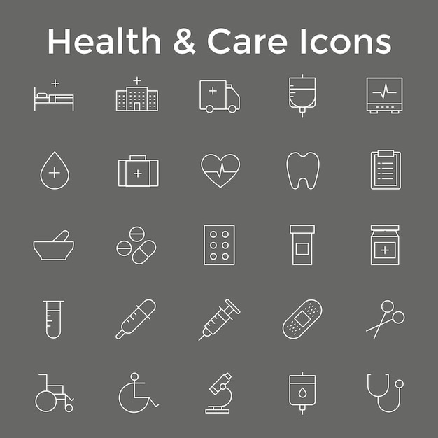 Amp Iconos de atención médica Bienestar médico y herramientas de atención médica Colección de arte vectorial