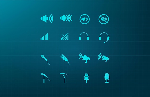 Los íconos de audio establecen la ilustración vectorial del símbolo musical en fondo azul Eps 10