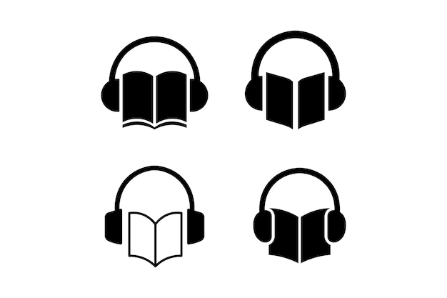 Iconos de audiolibros minimalistas Conjuntos de iconos de audiolivros planos Símbolo de audiolibro silueta de audiolivro